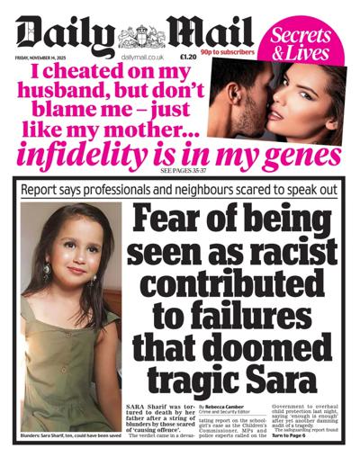 Daily Mail Newspaper Front Page (UK) for 14 November 2025