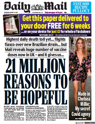 Daily Mail Newspaper Front Page (UK) for 14 January 2021