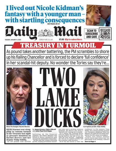 Daily Mail Newspaper Front Page (UK) for 14 January 2025