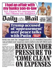 Daily Mail front page for 14 February 2025