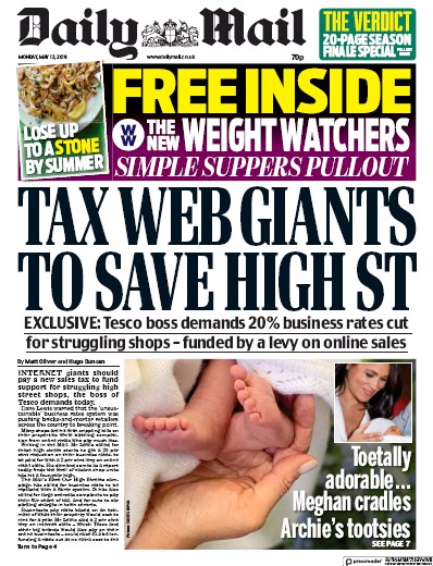 Daily Mail Newspaper Front Page (UK) for 14 May 2019