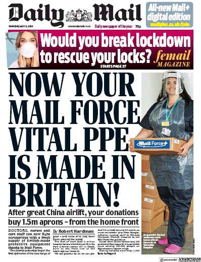 Daily Mail Newspaper Front Page (UK) for 14 May 2020