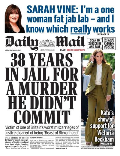 Daily Mail Newspaper Front Page (UK) for 14 May 2025
