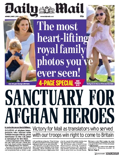 Daily Mail Newspaper Front Page (UK) for 14 June 2018