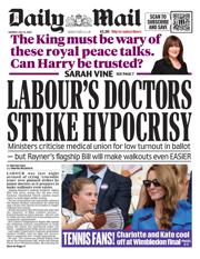 Daily Mail front page for 14 July 2025