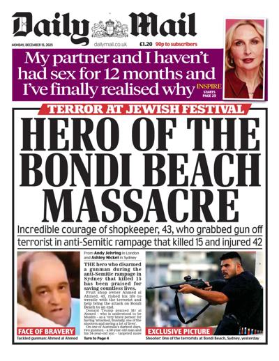 Daily Mail Newspaper Front Page (UK) for 15 December 2025