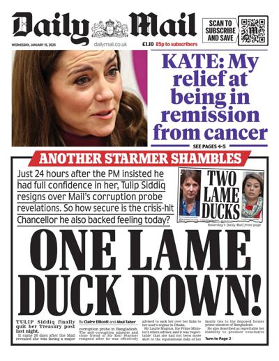 Daily Mail Newspaper Front Page (UK) for 15 January 2025