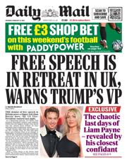 Daily Mail front page for 15 February 2025