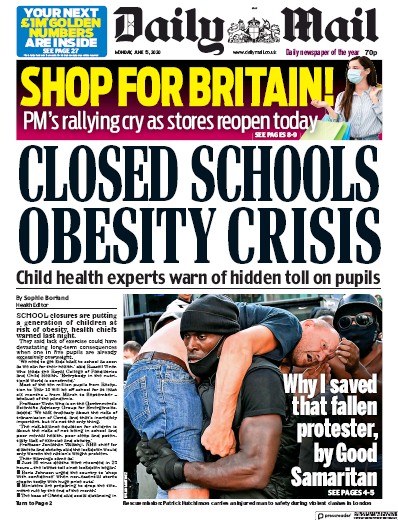 Daily Mail Newspaper Front Page (UK) for 15 June 2020