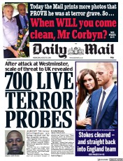 Daily Mail (UK) Newspaper Front Page for 15 August 2018