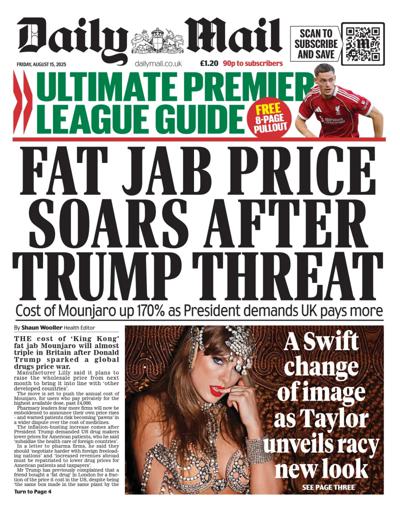 Daily Mail Newspaper Front Page (UK) for 15 August 2025