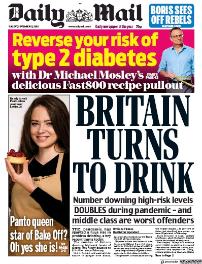 Daily Mail Newspaper Front Page (UK) for 15 September 2020