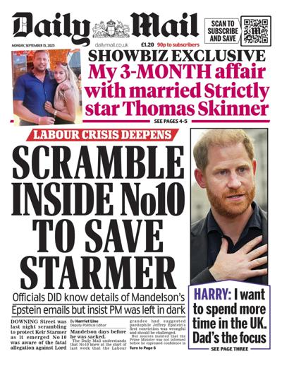 Daily Mail Newspaper Front Page (UK) for 15 September 2025