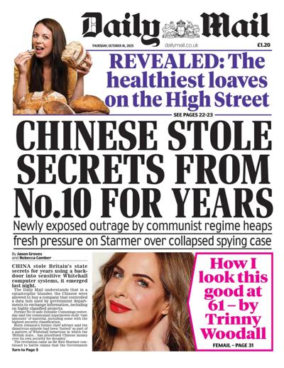 Daily Mail Newspaper Front Page (UK) for 16 October 2025