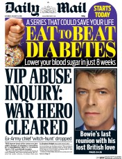 Daily Mail (UK) Newspaper Front Page for 16 January 2016