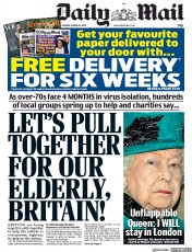 Daily Mail (UK) Newspaper Front Page for 16 March 2020