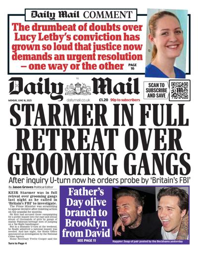 Daily Mail Newspaper Front Page (UK) for 16 June 2025
