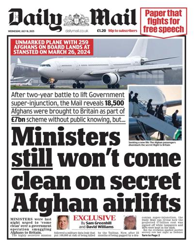 Daily Mail Newspaper Front Page (UK) for 16 July 2025