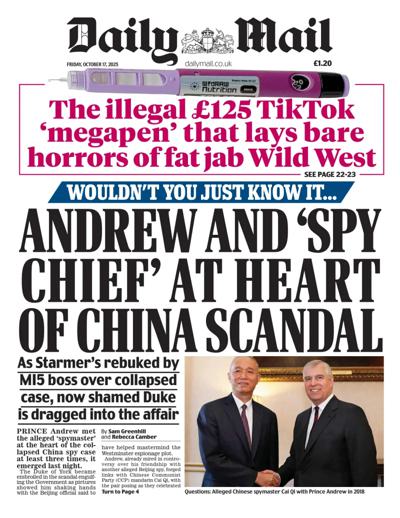 Daily Mail Newspaper Front Page (UK) for 17 October 2025