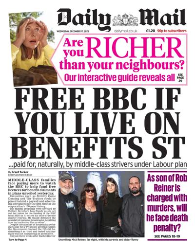 Daily Mail Newspaper Front Page (UK) for 17 December 2025