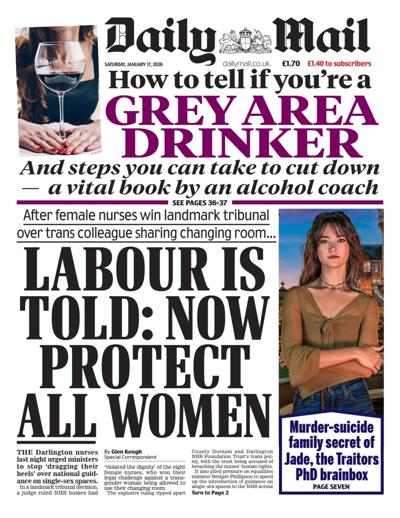 Daily Mail Newspaper Front Page (UK) for 17 January 2026