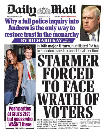 Daily Mail Newspaper Front Page (UK) for 17 February 2026