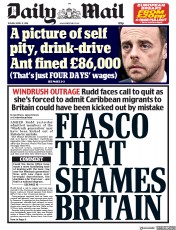 Daily Mail (UK) Newspaper Front Page for 17 April 2018