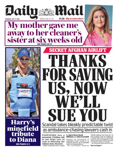 Daily Mail Newspaper Front Page (UK) for 17 July 2025