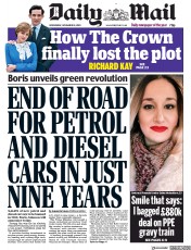 Daily Mail (UK) Newspaper Front Page for 18 November 2020