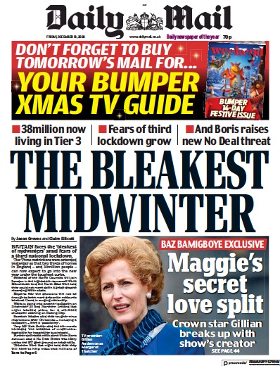 Daily Mail Newspaper Front Page (UK) for 18 December 2020