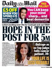 Daily Mail (UK) Newspaper Front Page for 18 January 2021