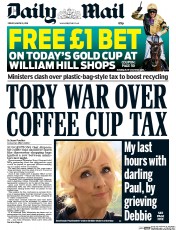 Daily Mail (UK) Newspaper Front Page for 18 March 2016