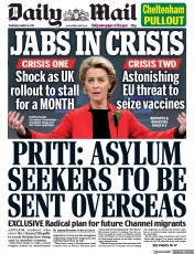 Daily Mail (UK) Newspaper Front Page for 18 March 2021