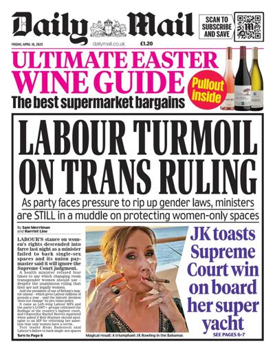 Daily Mail Newspaper Front Page (UK) for 18 April 2025