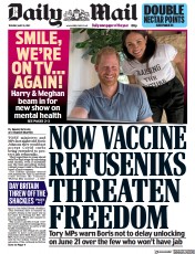 Daily Mail (UK) Newspaper Front Page for 18 May 2021