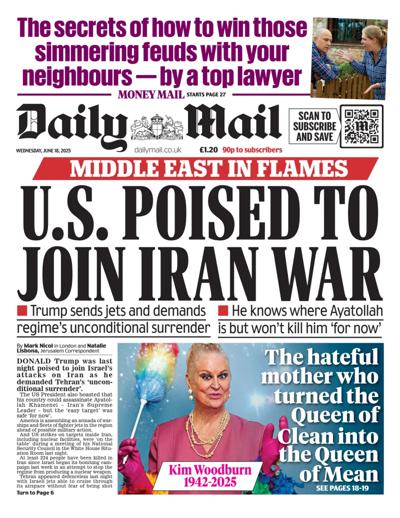 Daily Mail Newspaper Front Page (UK) for 18 June 2025