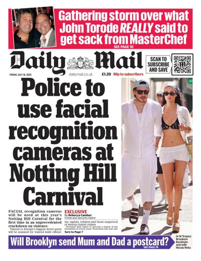 Daily Mail Newspaper Front Page (UK) for 18 July 2025