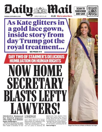 Daily Mail Newspaper Front Page (UK) for 18 September 2025