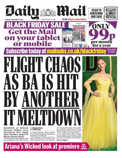 Daily Mail Newspaper Front Page (UK) for 19 November 2024