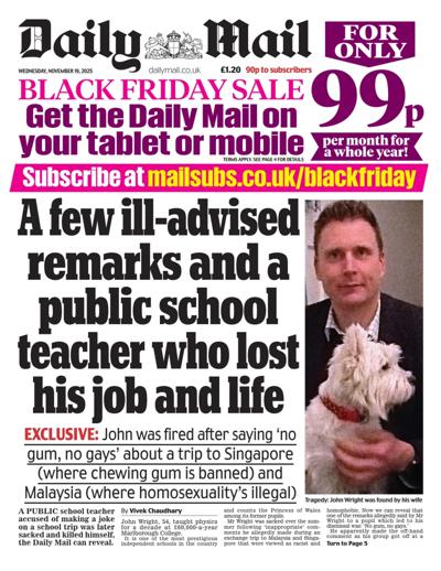 Daily Mail Newspaper Front Page (UK) for 19 November 2025