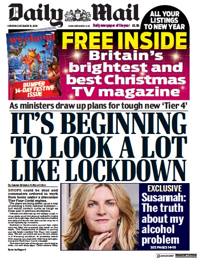 Daily Mail Newspaper Front Page (UK) for 19 December 2020