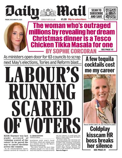 Daily Mail Newspaper Front Page (UK) for 19 December 2025