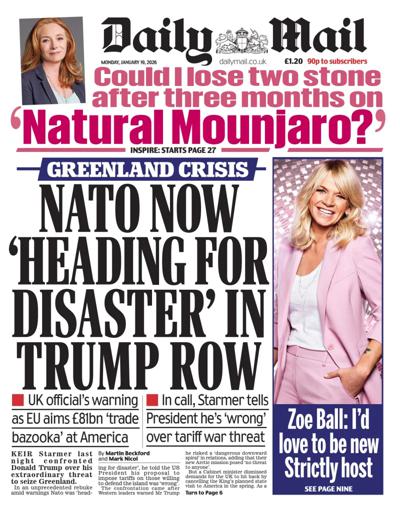 Daily Mail Newspaper Front Page (UK) for 19 January 2026