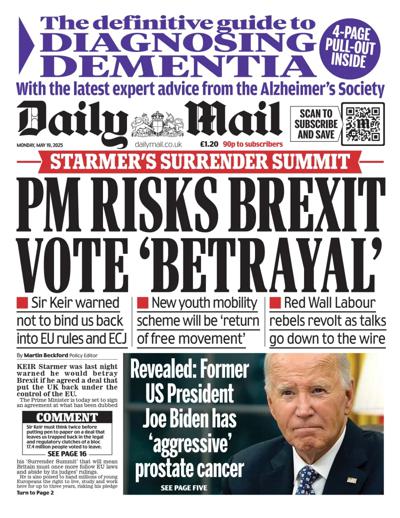 Daily Mail Newspaper Front Page (UK) for 19 May 2025
