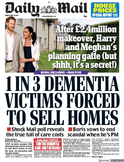 Daily Mail Newspaper Front Page (UK) for 19 July 2019