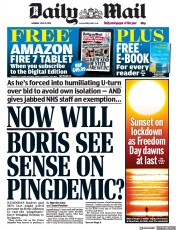 Daily Mail (UK) Newspaper Front Page for 19 July 2021