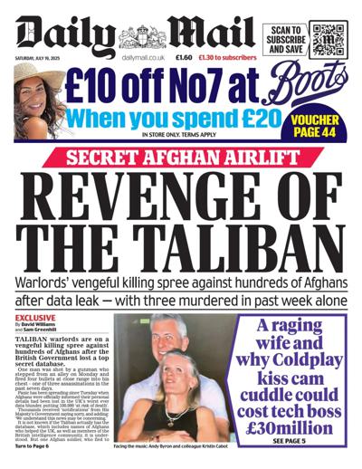 Daily Mail Newspaper Front Page (UK) for 19 July 2025