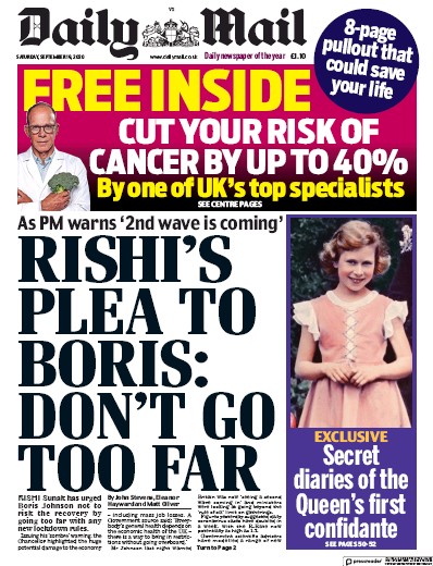 Daily Mail Newspaper Front Page (UK) for 19 September 2020