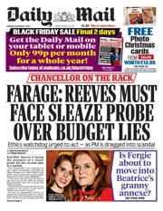 Daily Mail front page for 1 December 2025