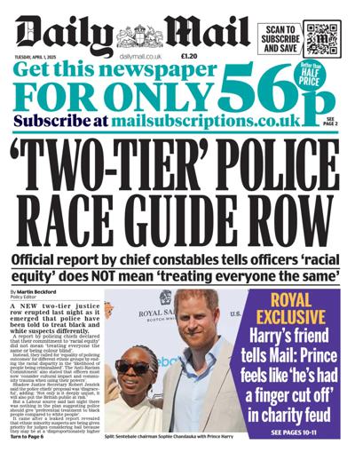 Daily Mail Newspaper Front Page (UK) for 1 April 2025